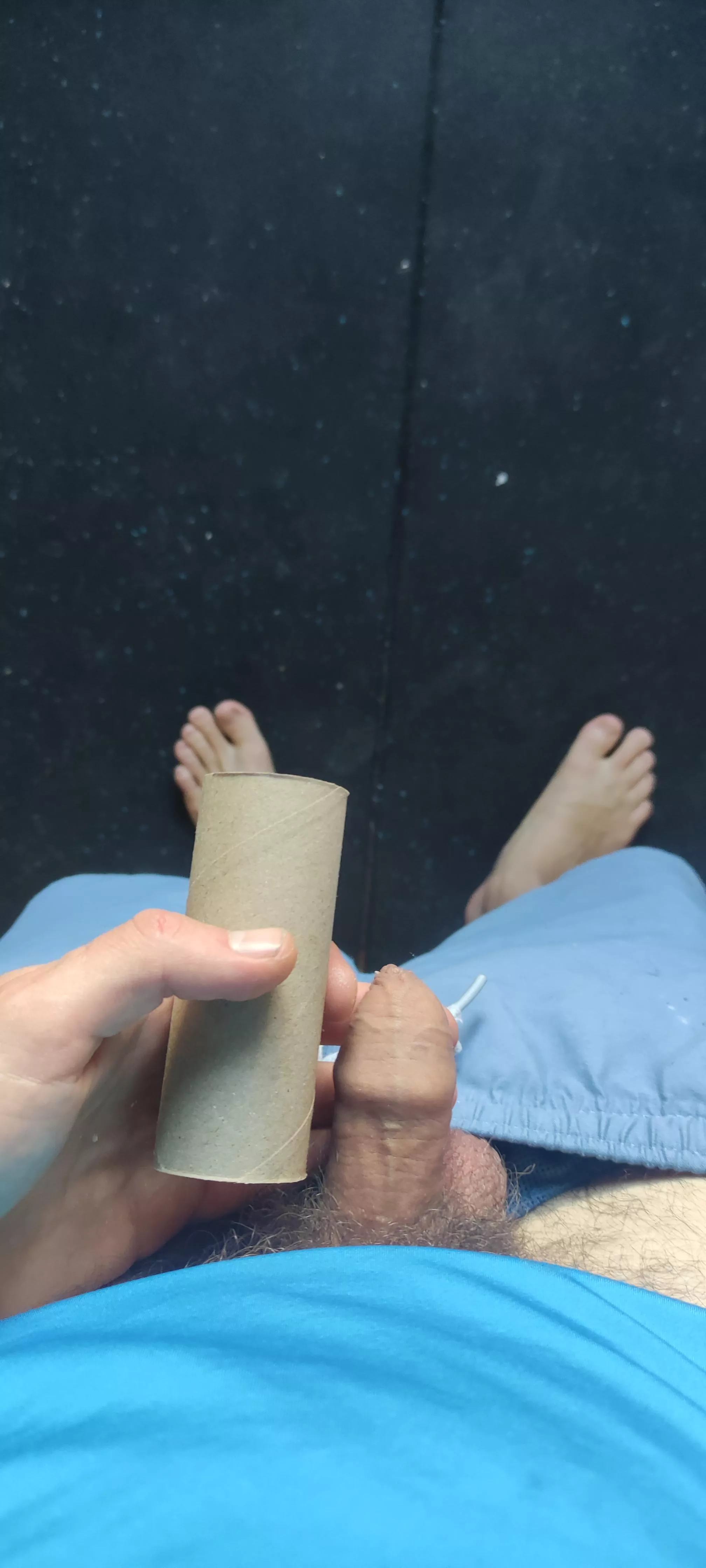 Me Vs a toilet roll. My hard is just as long as the roll. Str8 here but would love to compare with bigger guys. Please PM me