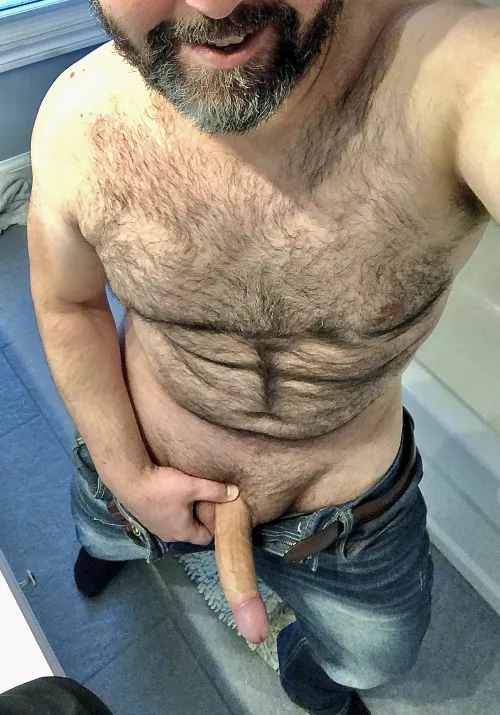 Beard, boner, blue jeans.