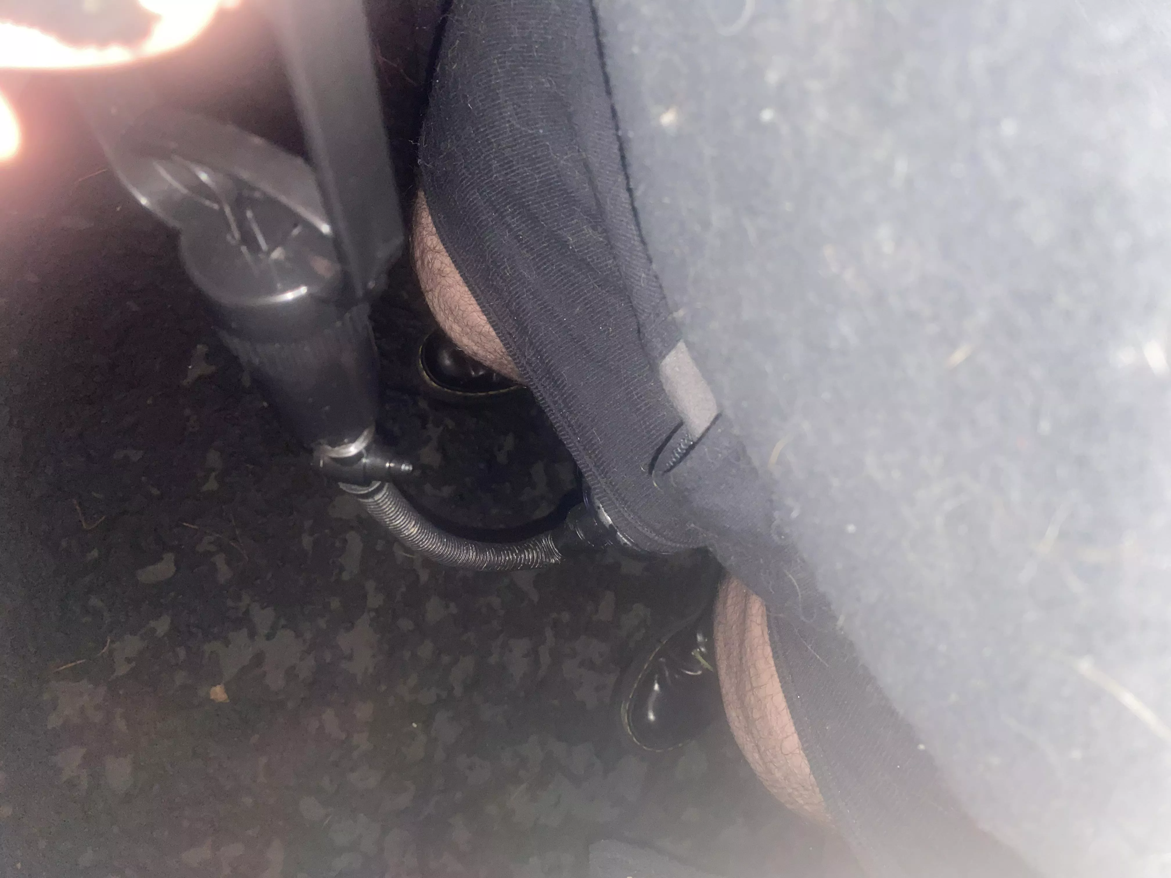 Walking outside the apartment complex.