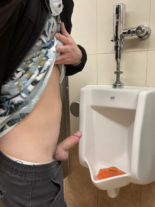 27 M half chub at the public urinal hoping someone walks in