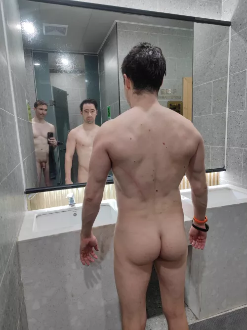 In the shower room at the gym