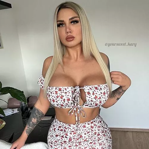 Kary's fat german breasts all caged up