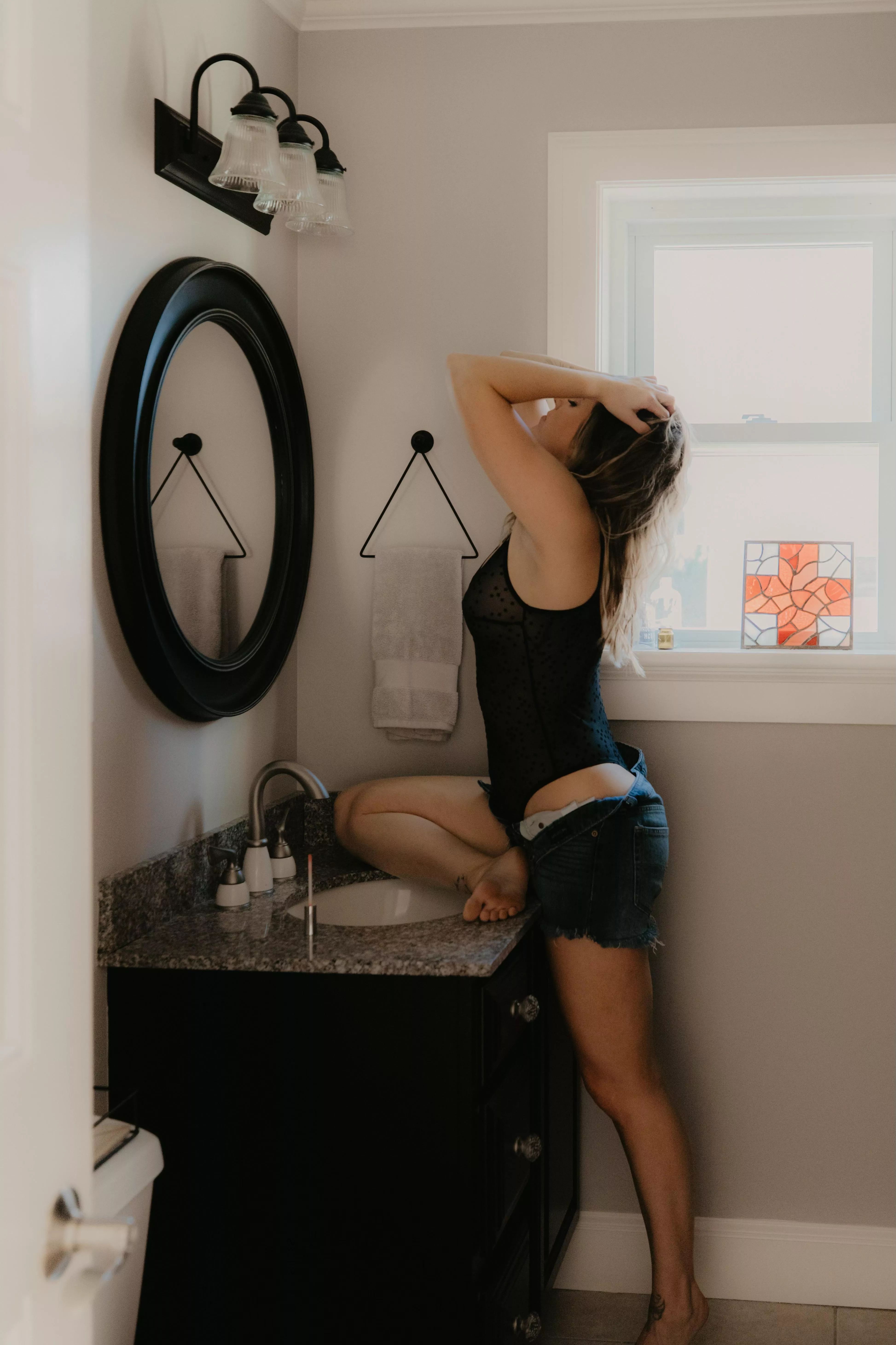 This sink is perfect height to lean on..