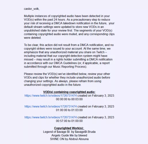 3 dmcas... for songs I didn't play on my stream.