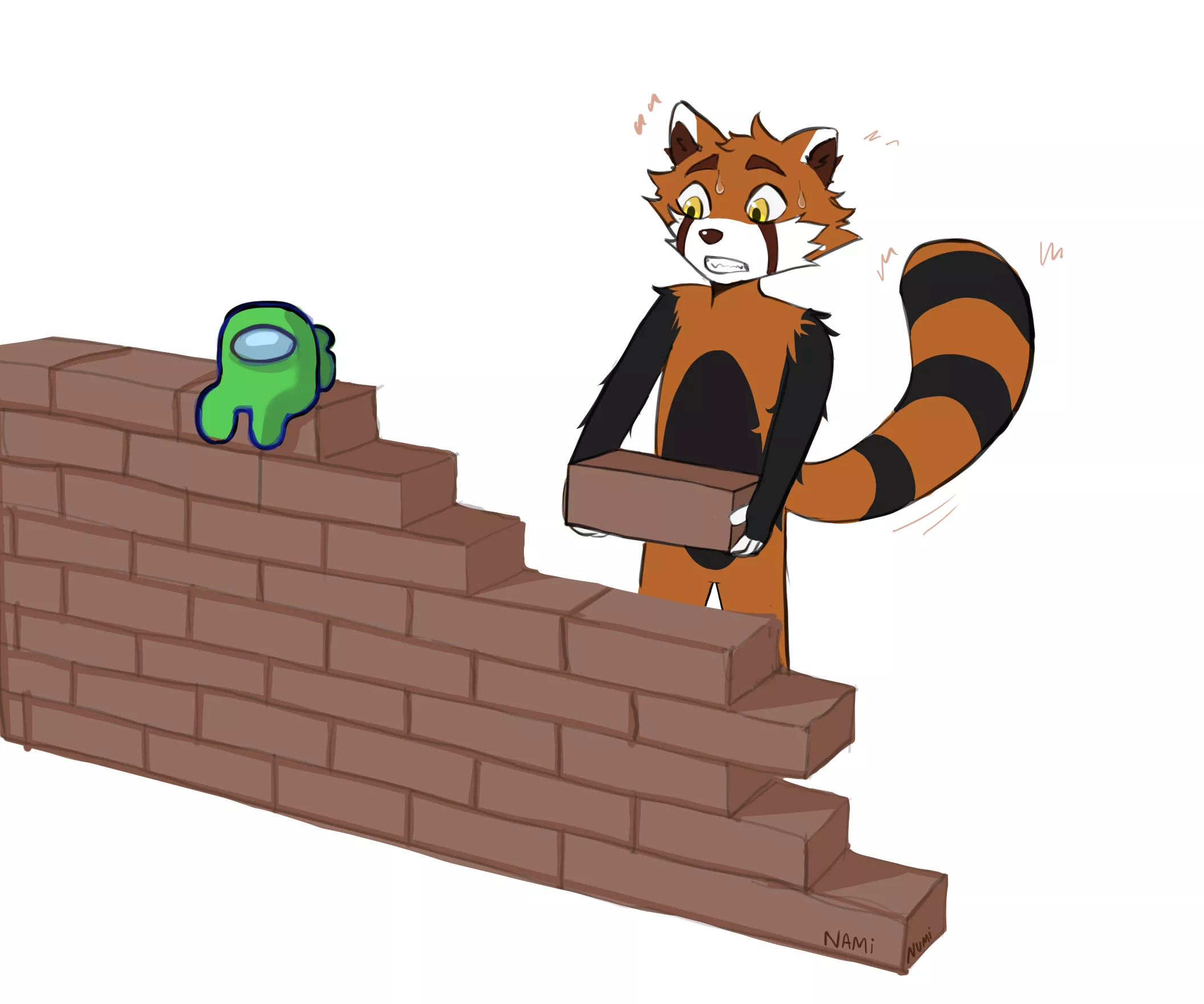 Building a wall with a sus frendo! (art by me!)