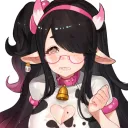Color 1girl, black hair over one eye, blush, cleavage, cleavage cutout/boob window, clenched hand up, cow ears, cow girl/cowgirl, cow horns, cow print, cowbell, ear tag, glasses, green eyes, hairband, heart cutout, large breasts, looking at viewer, mole 