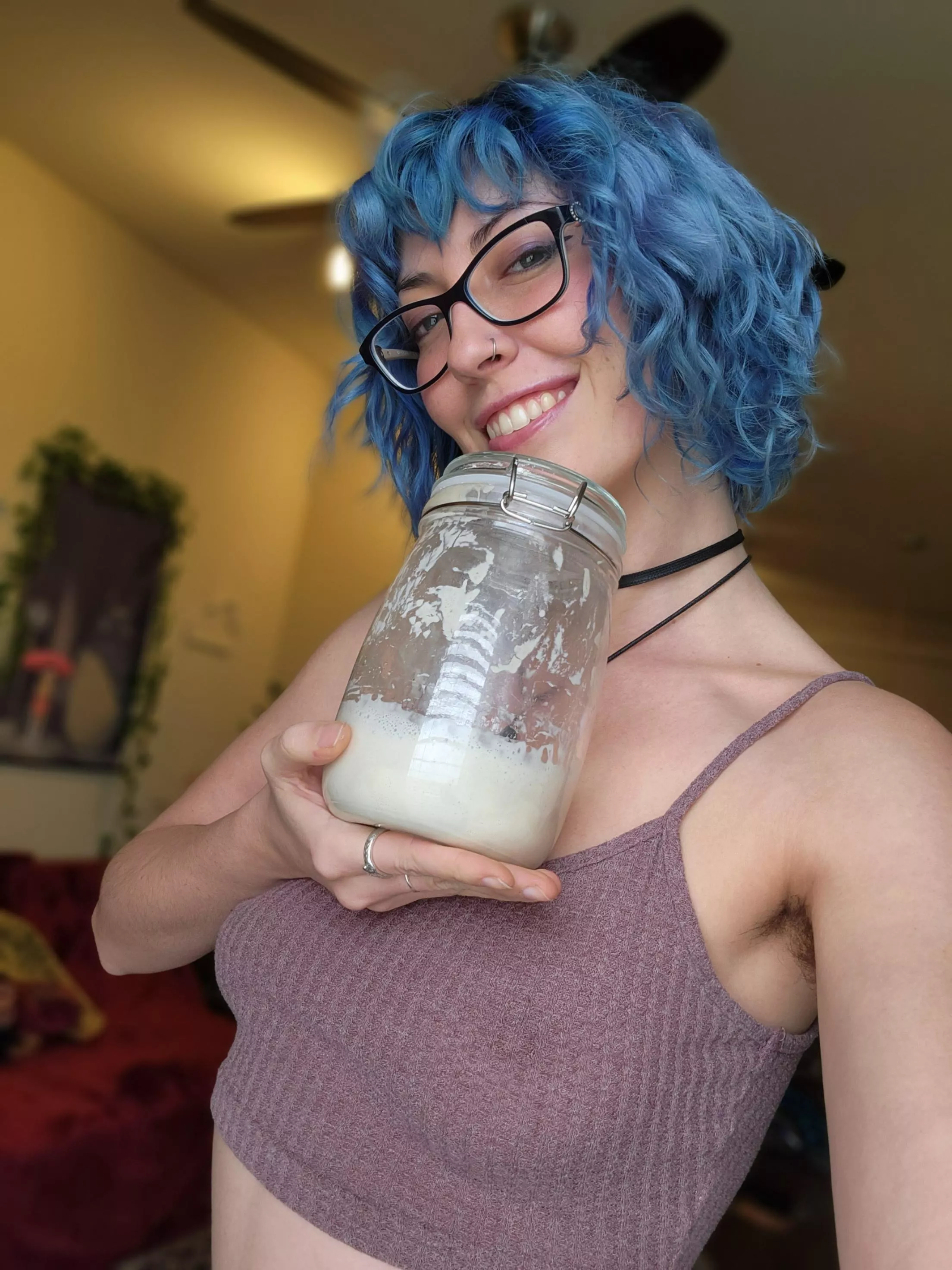 I didn't realize my nipples showed through this shirt until after I sent this picture of my sourdough starter to my family 🤣