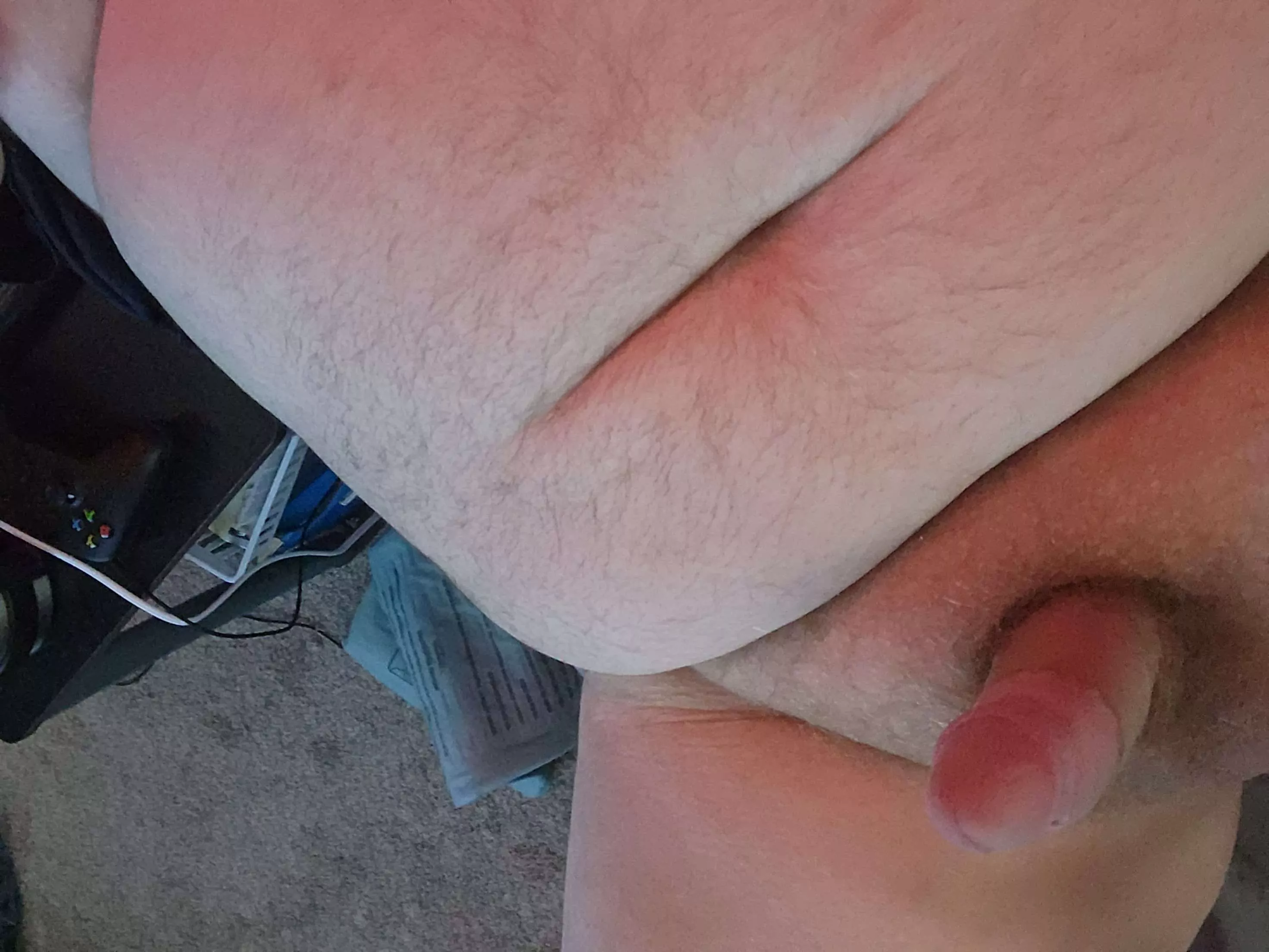 Just laying here stroking my cock thinking about pleasuring some fine ladies.