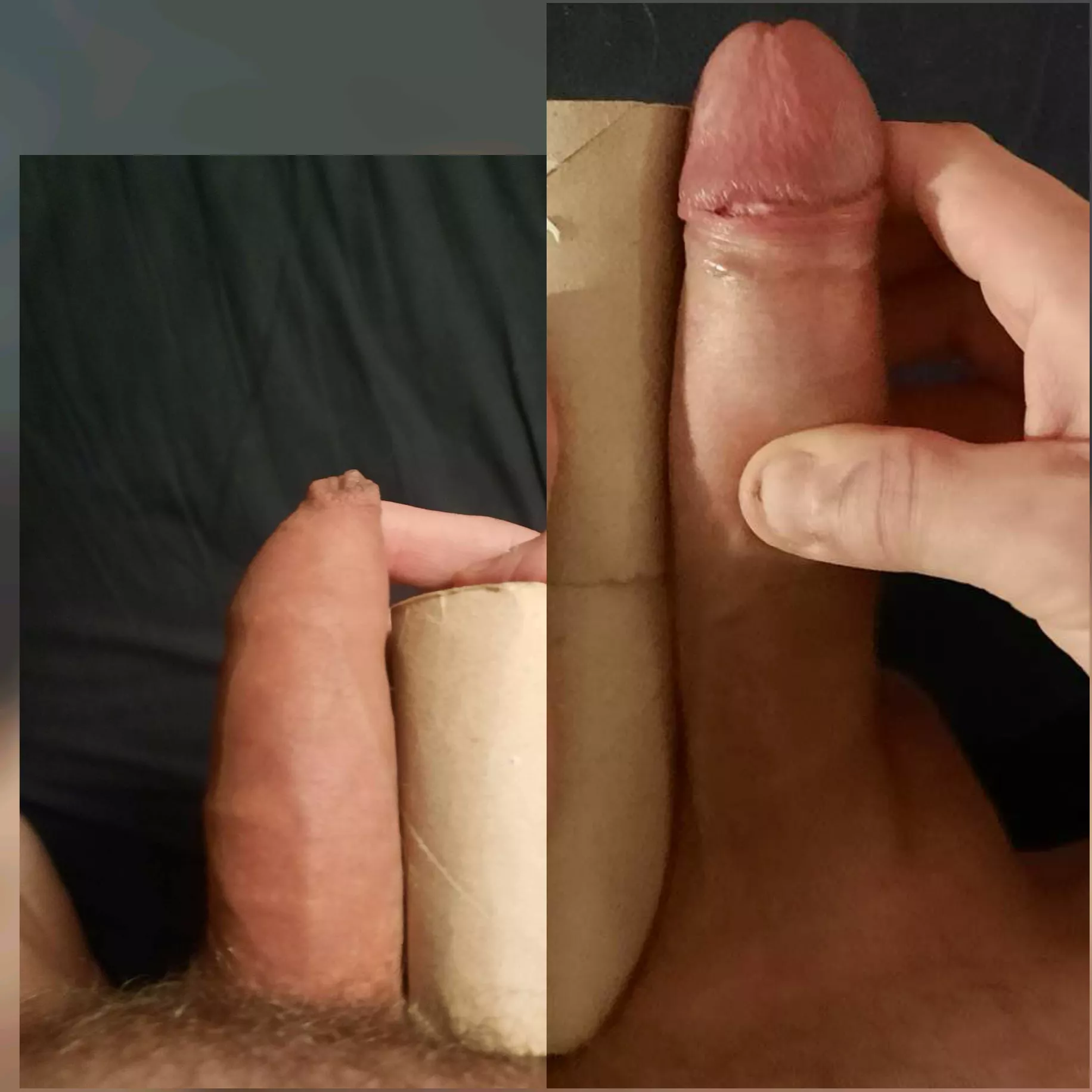 My soft cock and hard cock compared with TP roll - What do you think? 😏
