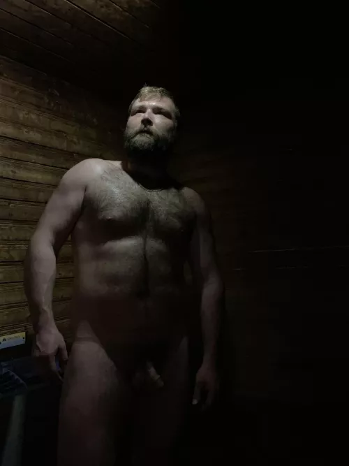Naked in the sauna at the gym