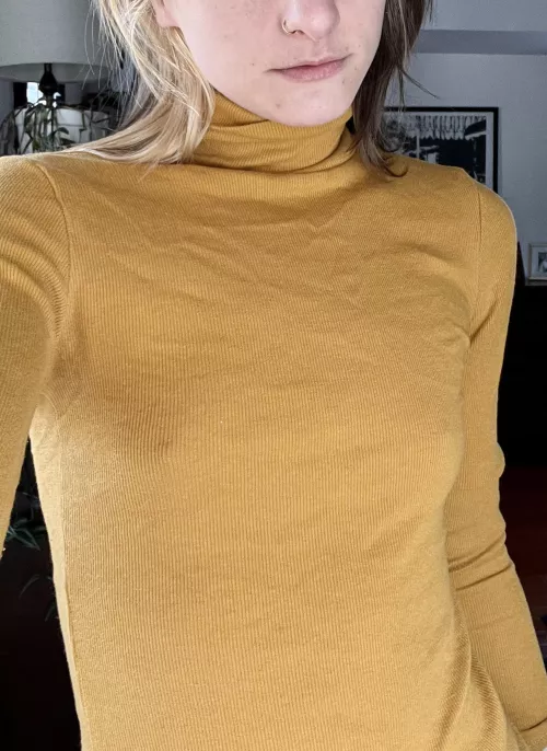 No bra in this tight turtleneck