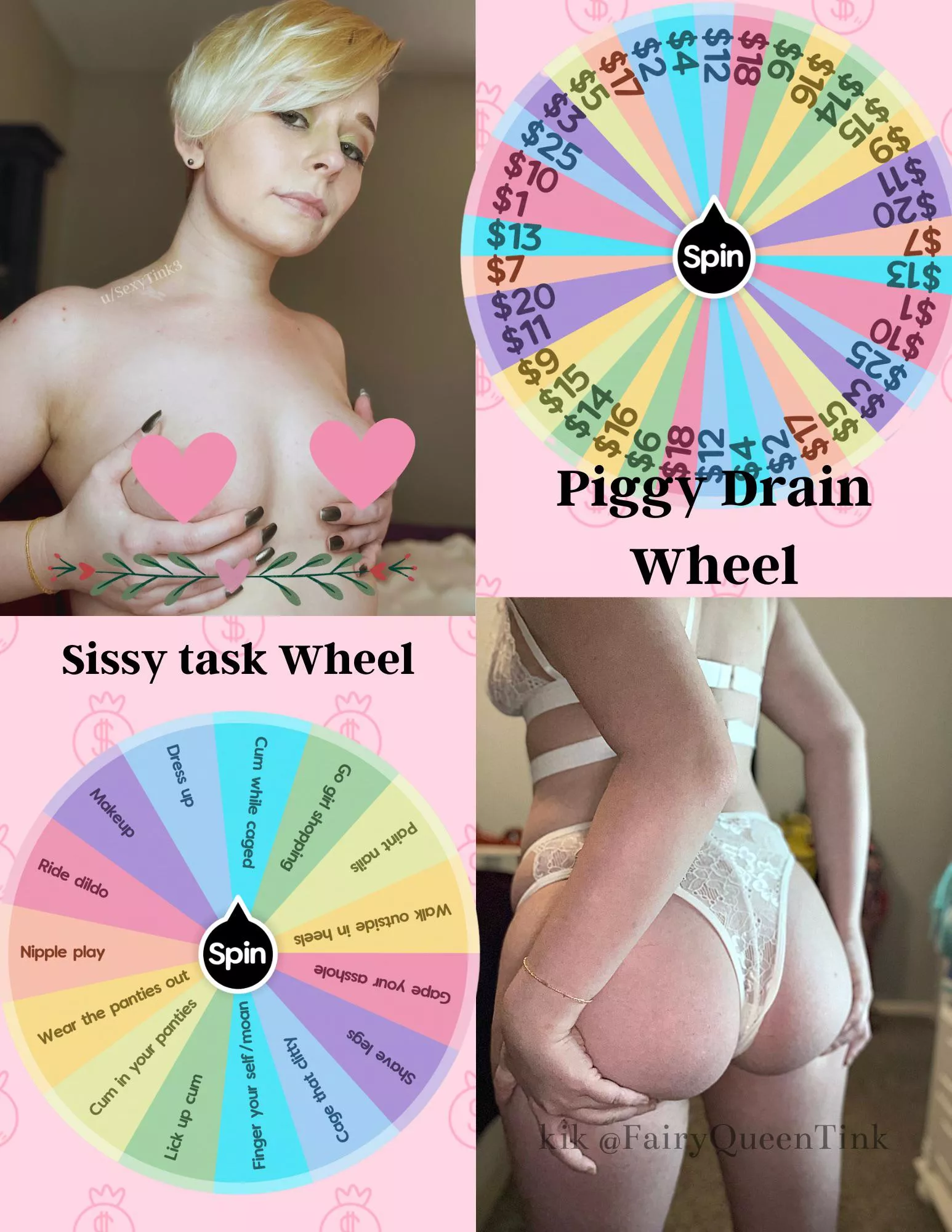 [selling] My drain wheel and sissy wheel now available for my sissy boys and piggies. My snap sub is on sale until Valentines Day $10 per month hurry [snap] fairyqueentink [kik] FairyQueenTink
