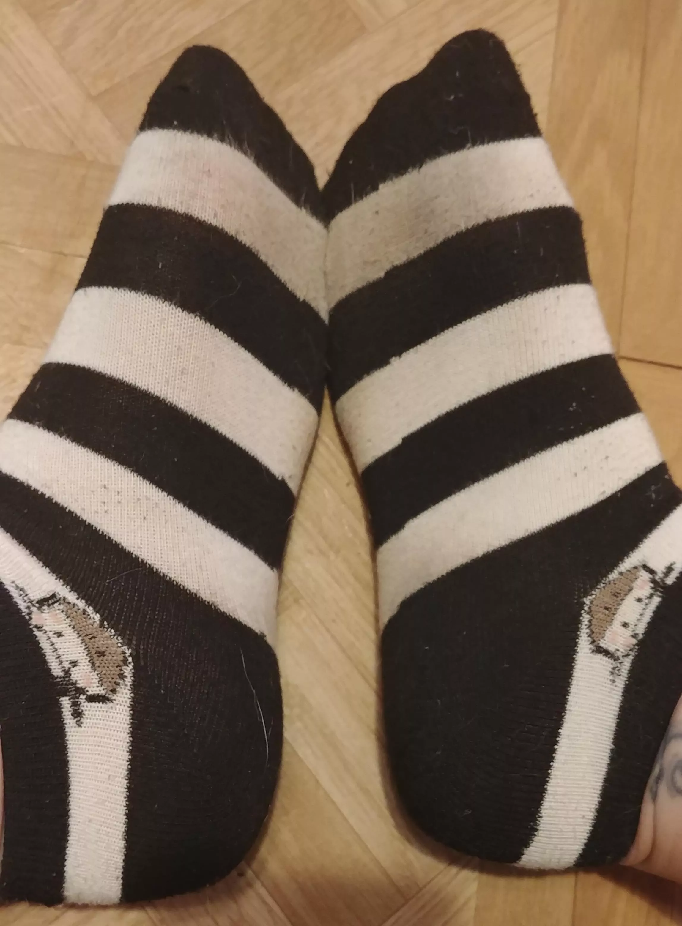 Day 3 in these socks. Message me to make them yours! I can ship them now, or keep wearing for you :)