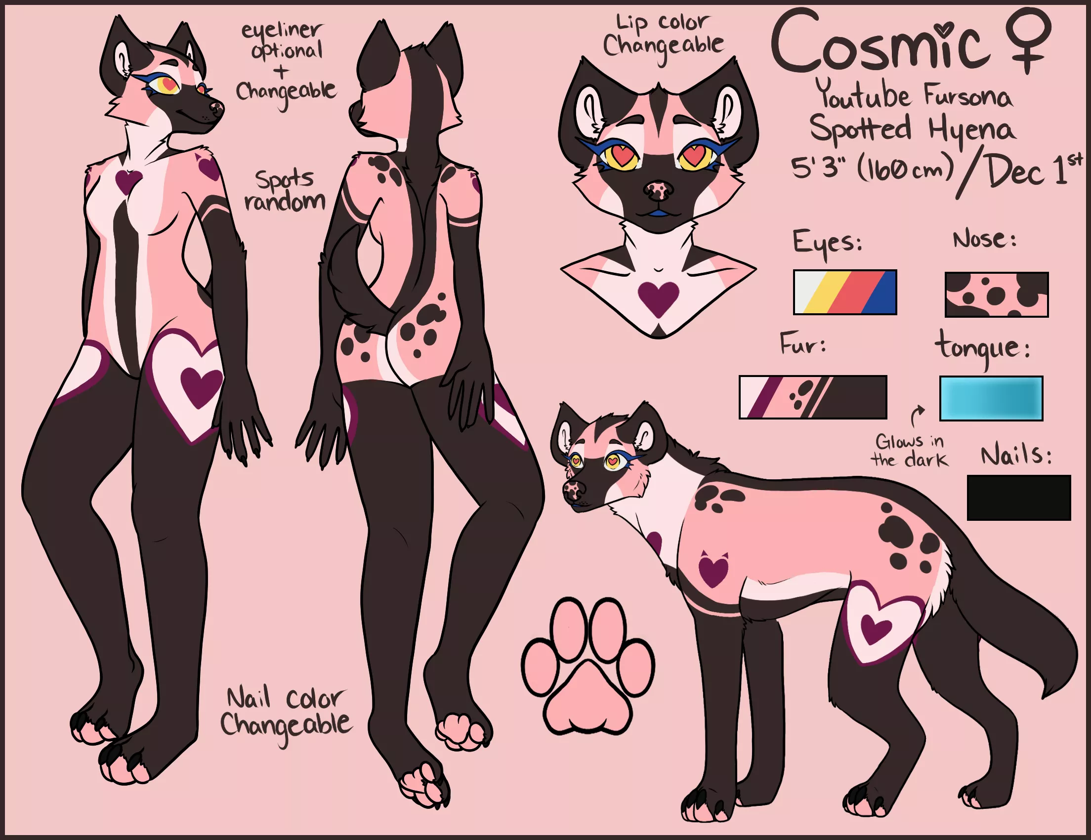 Made a Reference Sheet for my Youtube Fursona! Still need to design her hair though.
