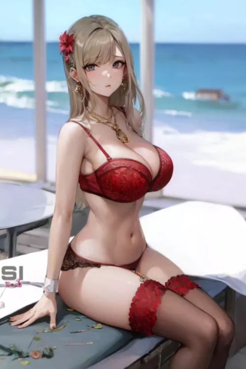 Red Lace Lingerie & Thigh-Highs