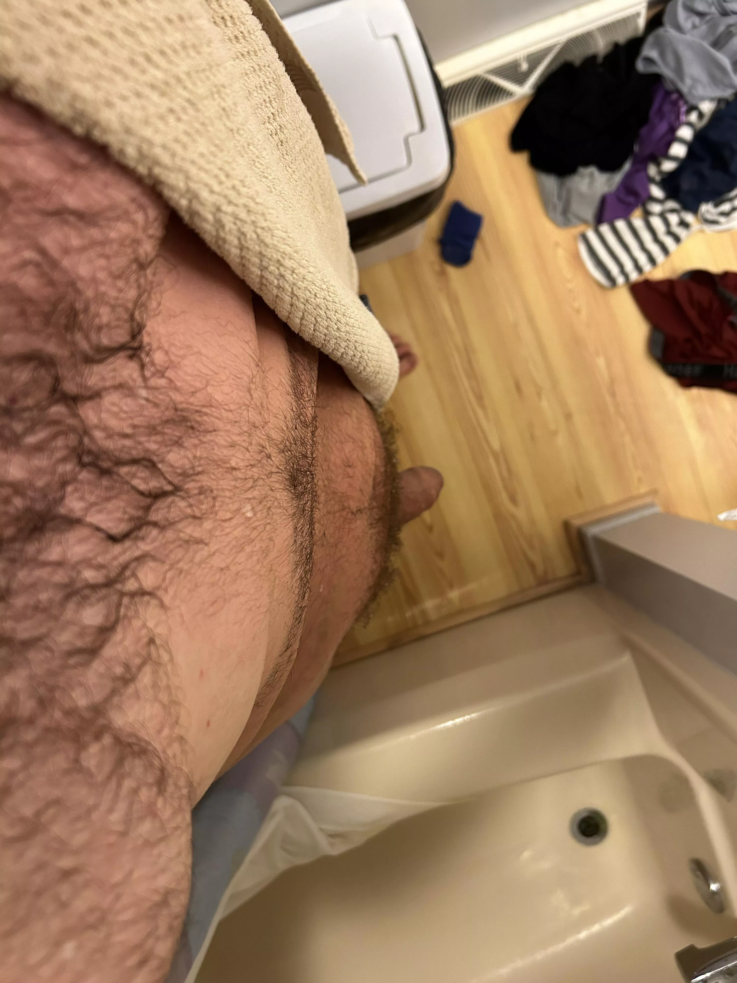 Fresh from the shower, wet, hairy, and soft…