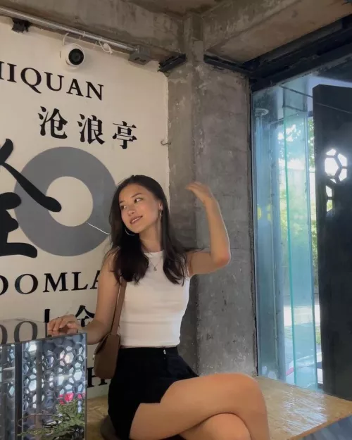 love her legs in this miniskirt