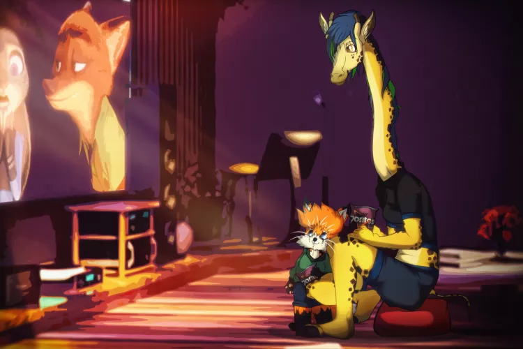 Movie Night with Lil. Cousin (Art by me: 0l-Fox-l0)