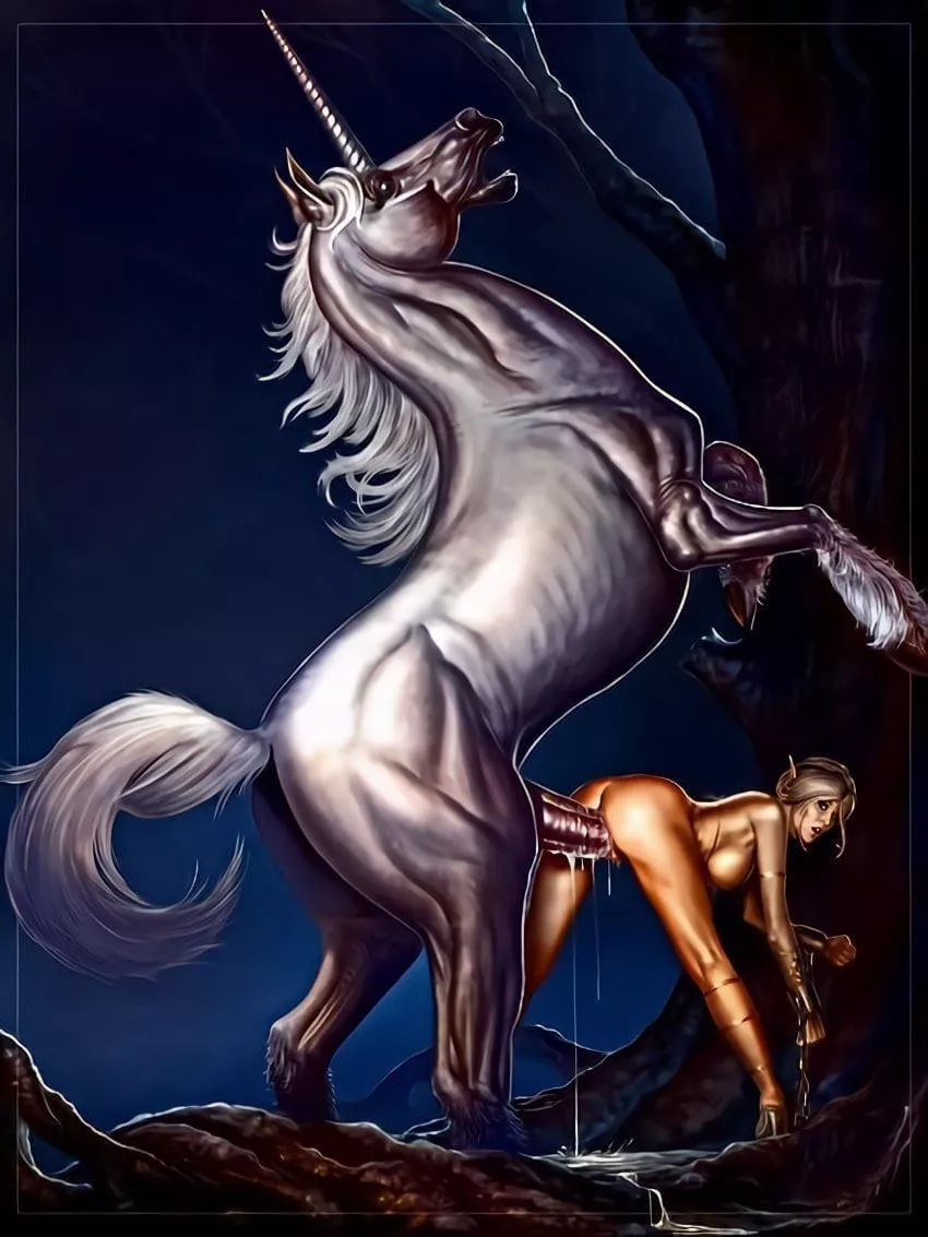 Sexy elf chained down and fucked by a unicorn (xxxartist)