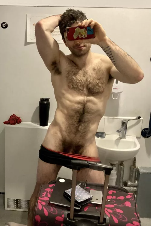 We might only have minutes before my flight, but we can’t miss the lighting of the airport bathroom