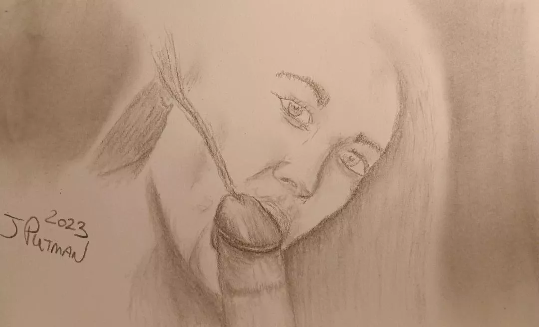 I did a pencil drawing of Dani sucking a dick as it starts to shoot