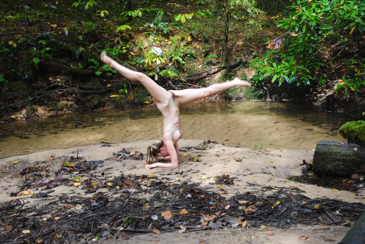 Naked yoga in nature