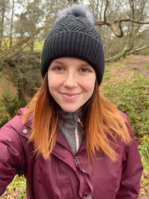 No makeup, just a happy girl in the Scottish woods.