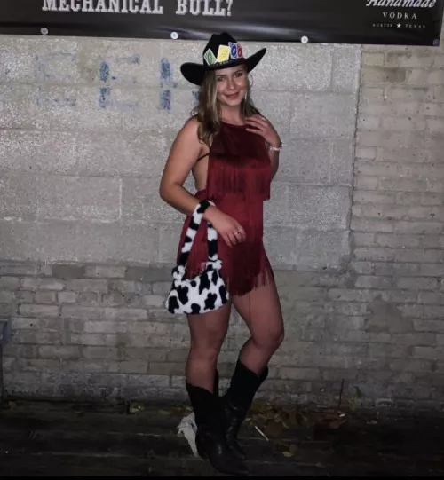 She dressed up as “reverse cowgirl” last Halloween. I never heard how that night went until tonight. Dm me to hear