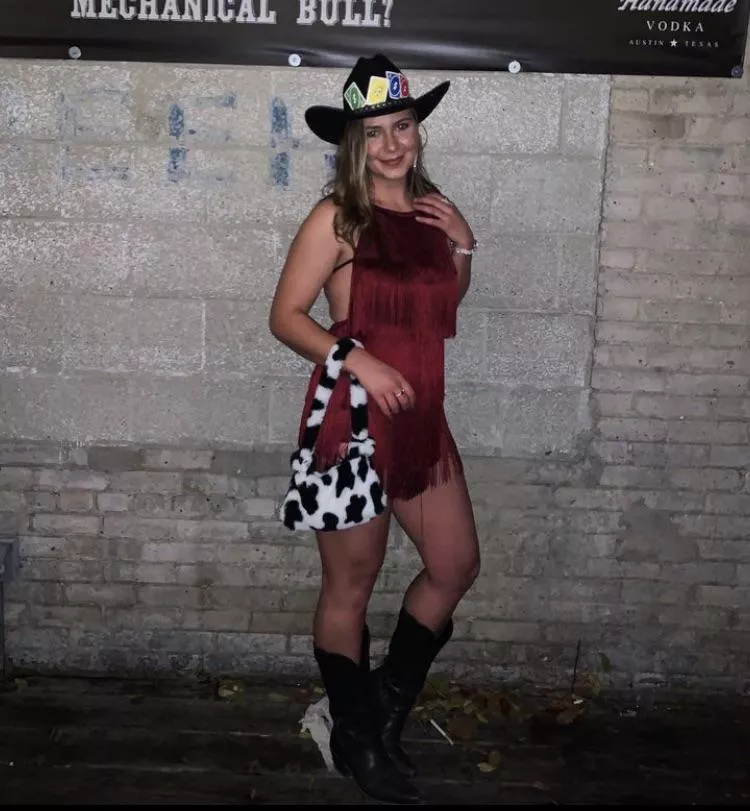 She dressed up as “reverse cowgirl” last Halloween. I never heard how that night went until tonight. Dm me to hear