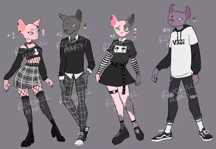 I made some e-girl/e-boy Sphynx cat adopts! [3/4 still open!]
