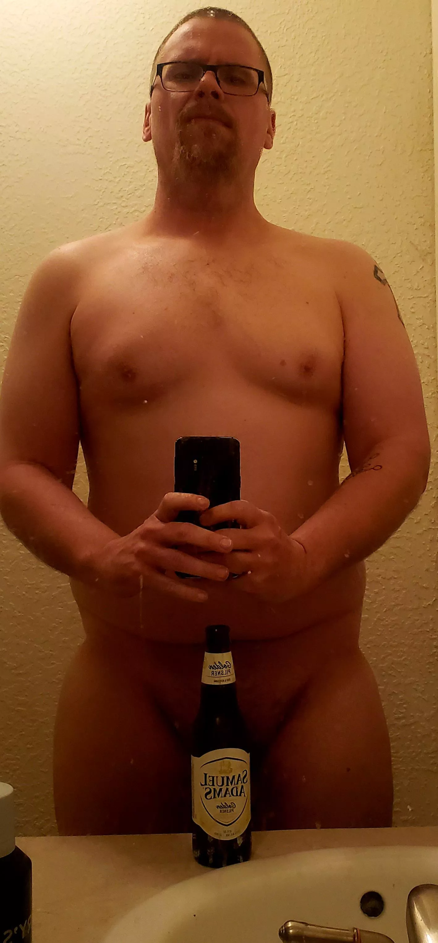 No witty title. Just me and my shower beer.