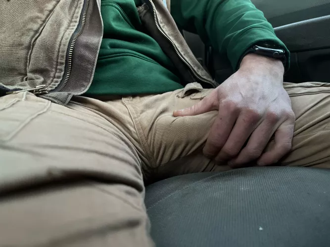 Rubbing my bulge waiting to head into the customers house