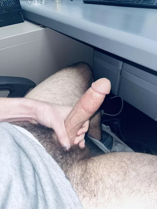 Rubbing my fat cock at my desk