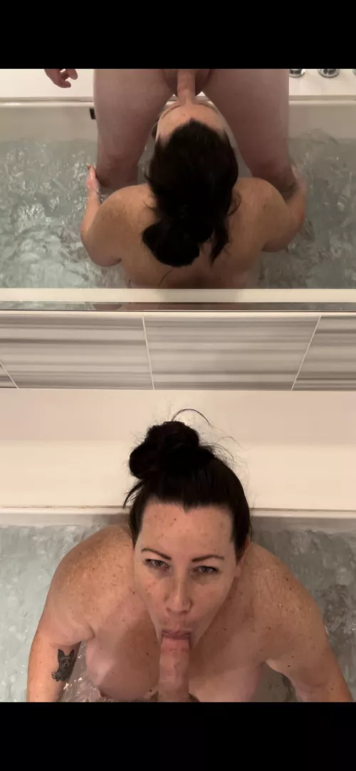 The jacuzzi with the mirror was right where I wanted to suck his cock (OC)