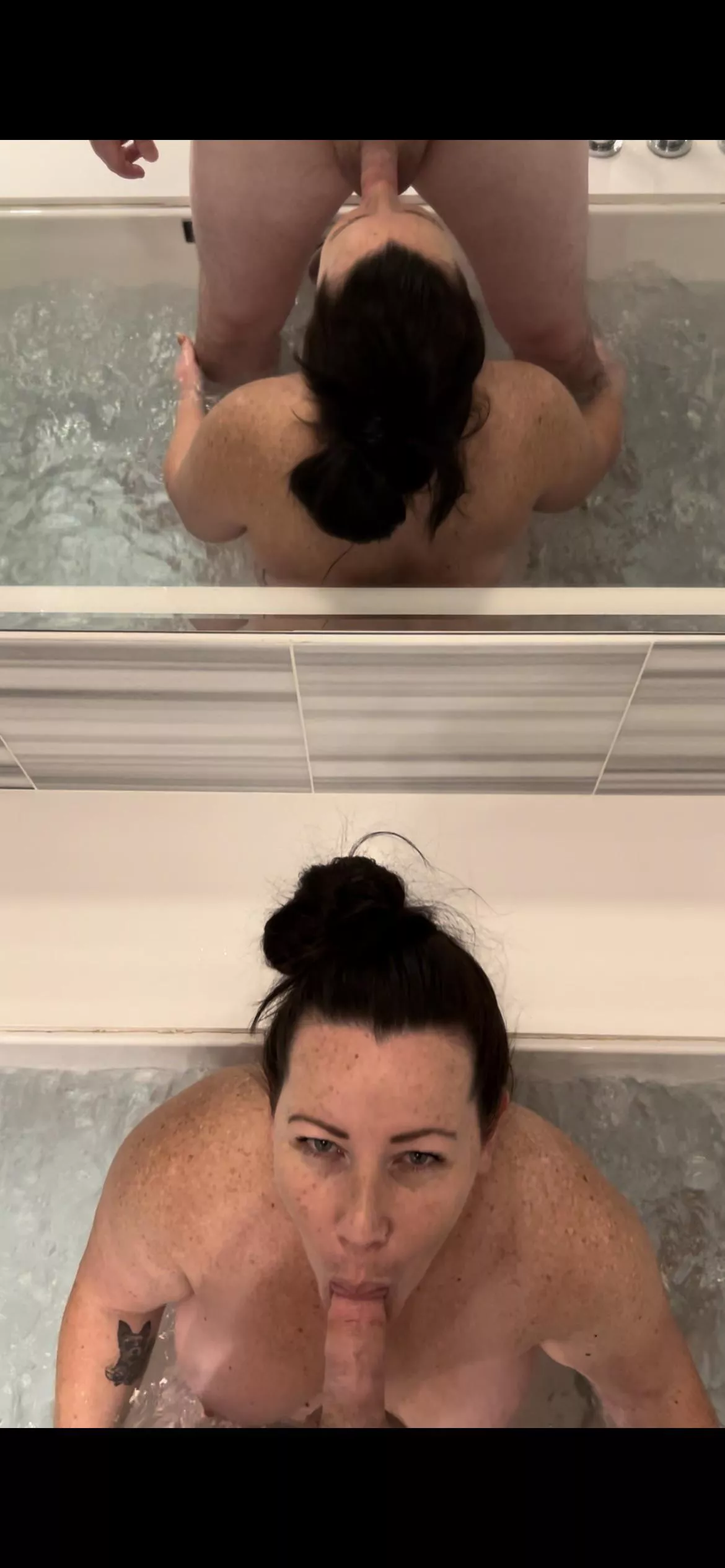 The jacuzzi with the mirror was right where I wanted to suck his cock (OC)