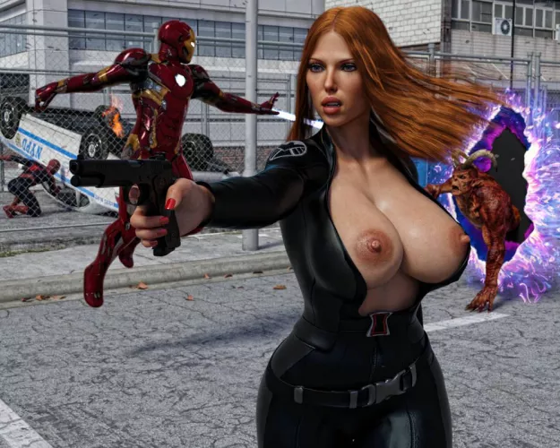 Black Widow 's Tits Can't be Contained in Battle (DanP3DX) [Marvel]