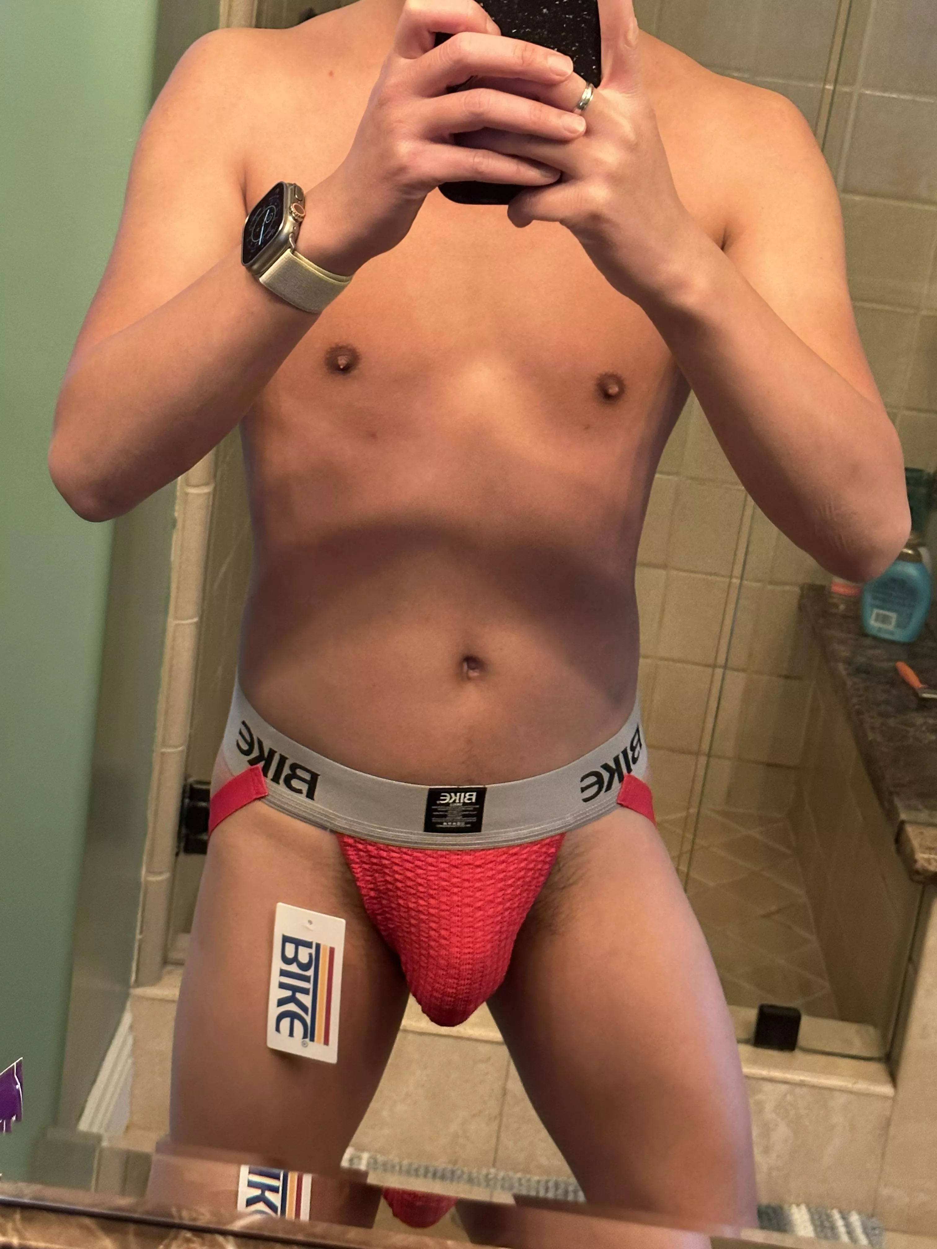 Got a new Bike jockstrap! I had a couple of the old Bike jockstraps in high school and used them until they died years ago. I thought I’d give these new Bike jockstraps a try. What do you think?!