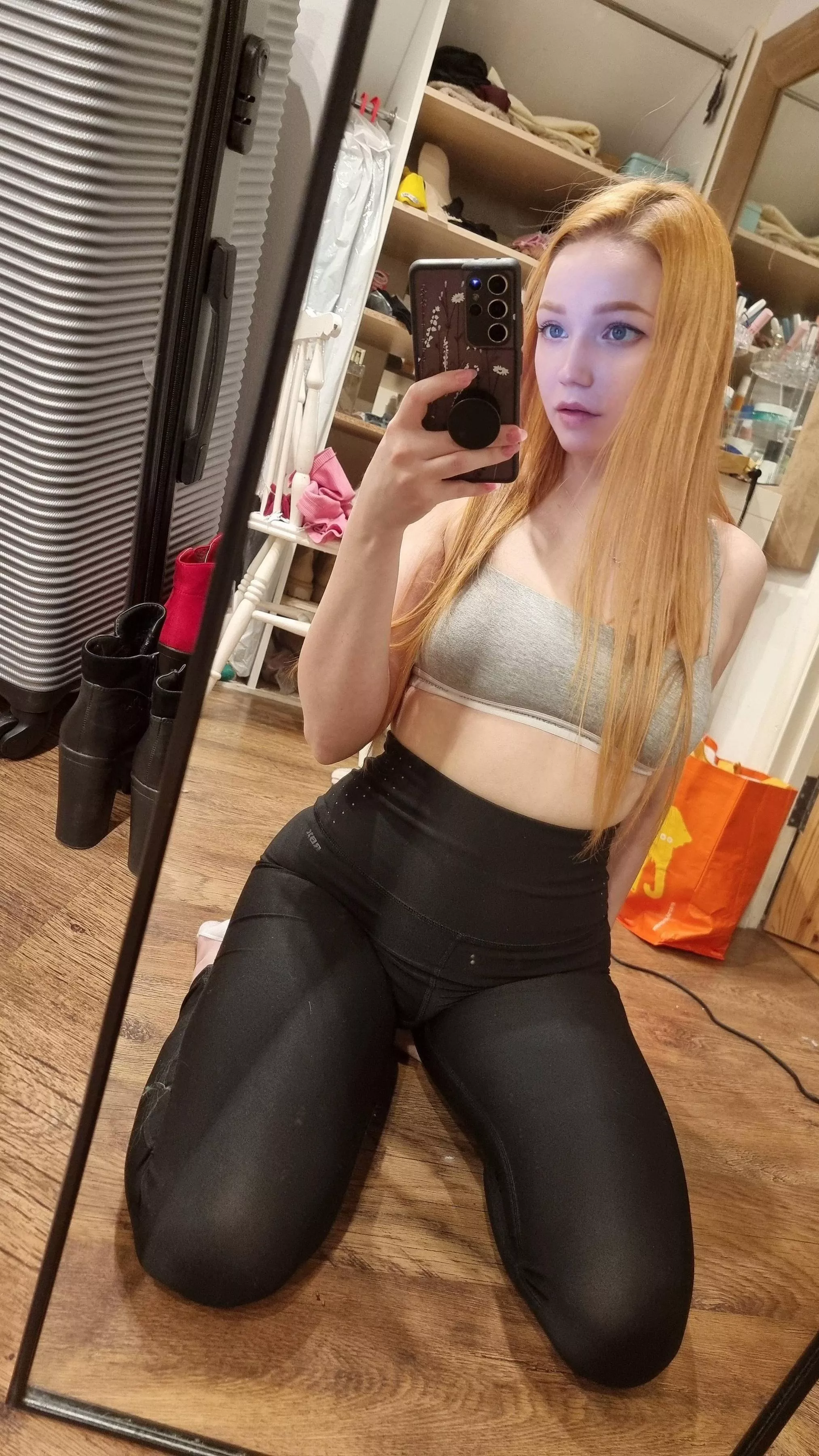In my shiny black leggings