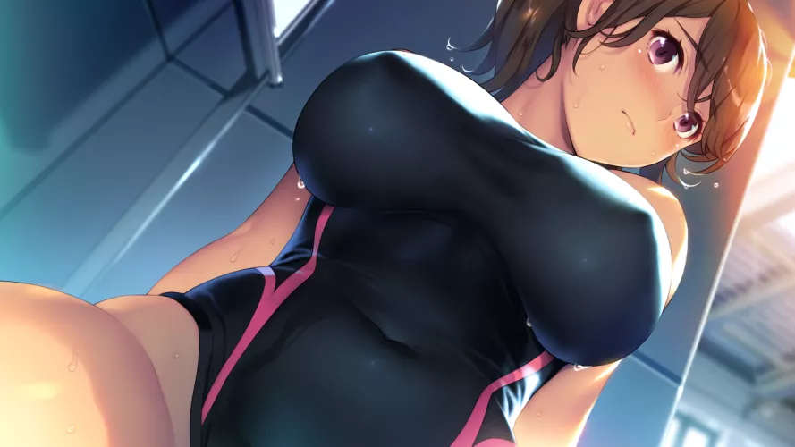 Kazama Natsuki Show Off her Body while Wearing Tight Black Swimsuit [Shinsou Noise] (Hamashima Shigeo)