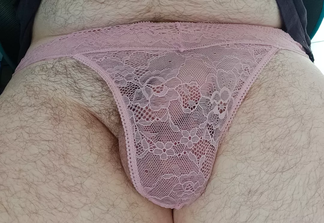 pink lace thong for today while working from home
