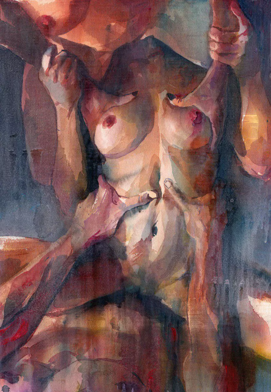 Trio, me, watercolor on paper