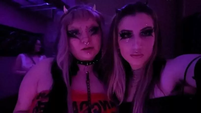 Two goth sluts in a club bathroom, would you take both of us at the same time?
