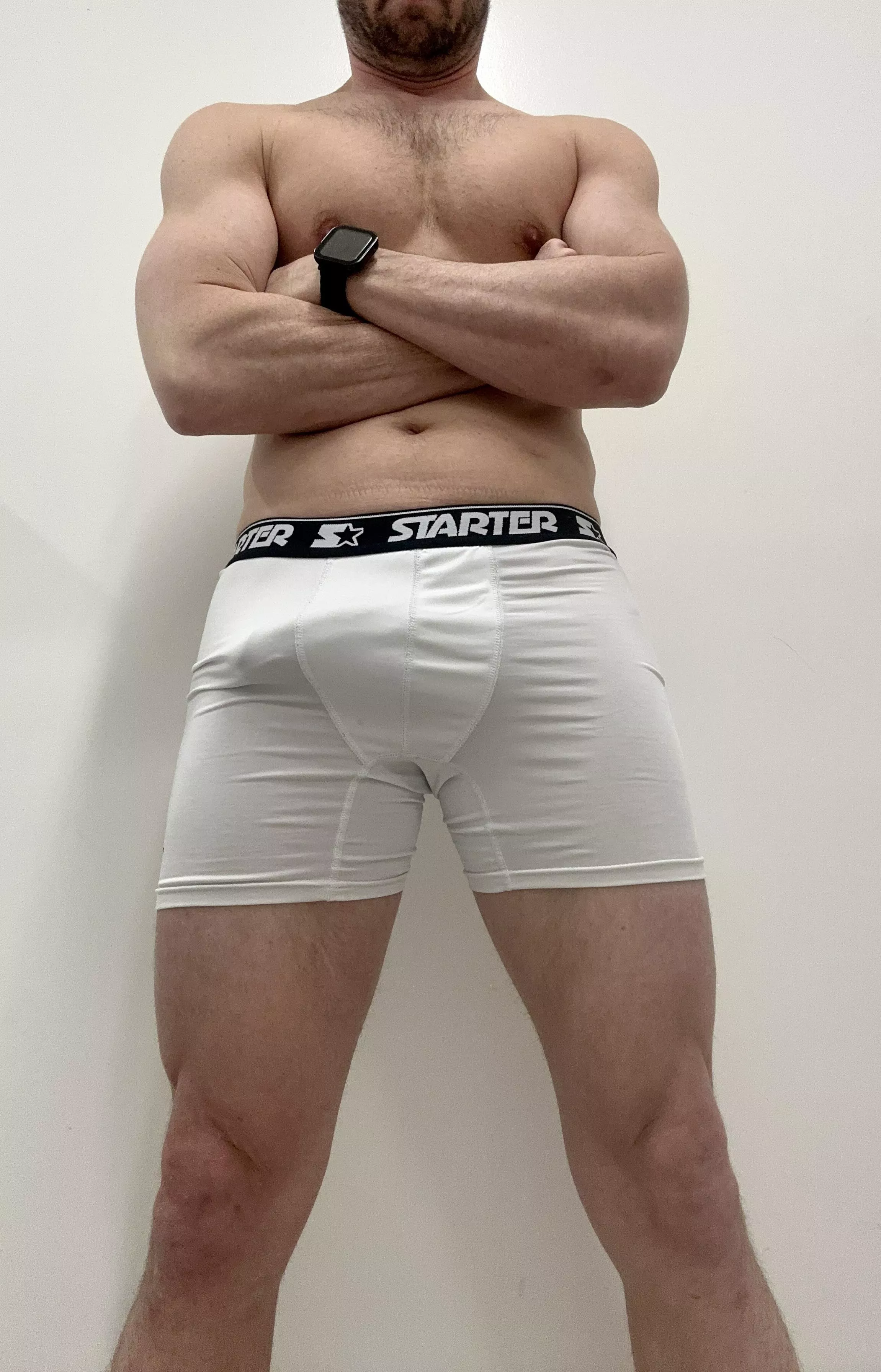 White boxer briefs bulge.