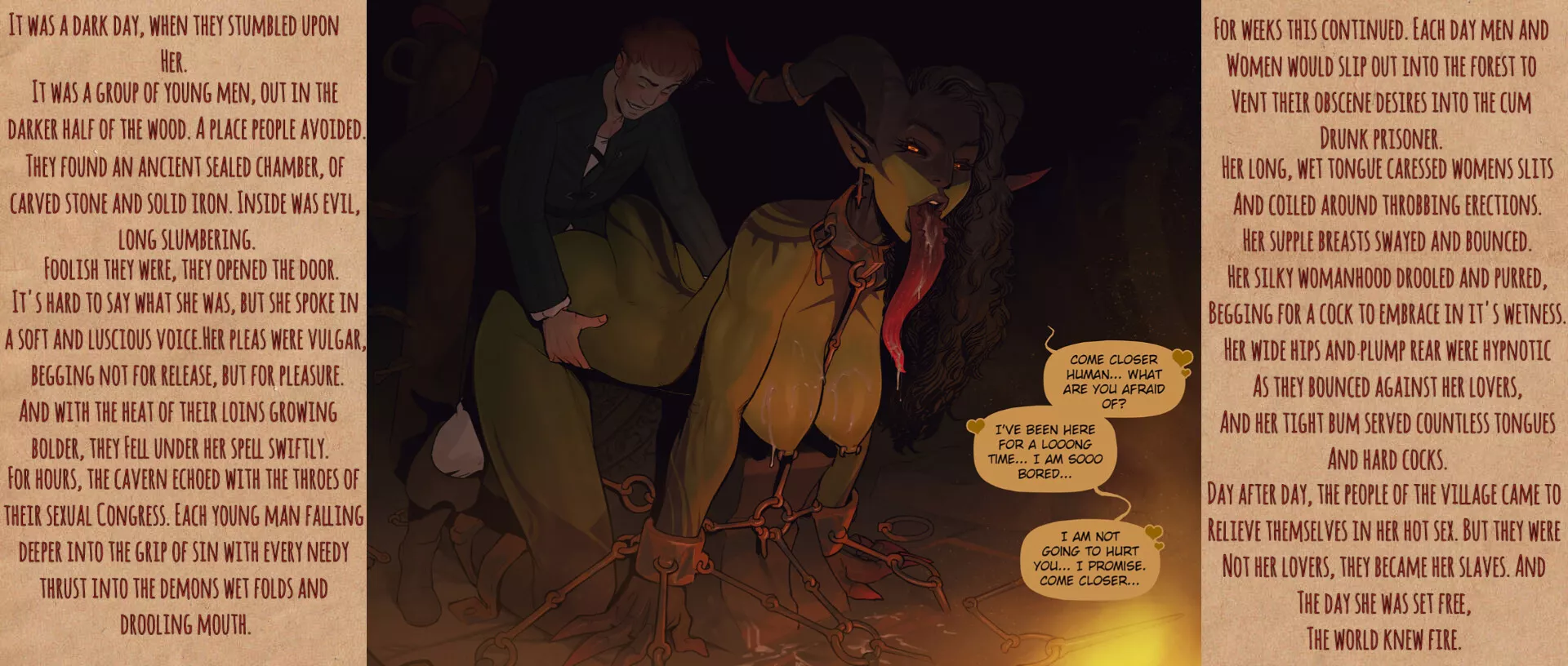 a demon in chains [nonhuman] [demon] [demon girl] [monster girl] [Doggystyle] [restraints] [chains] [long tongue] [Incase] [seduction]