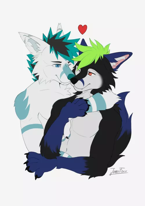 [COMMISSIONS ARE OPEN!] Lovely couple commission 🦊 (art by me, @JumiiFoxx on Twitter)