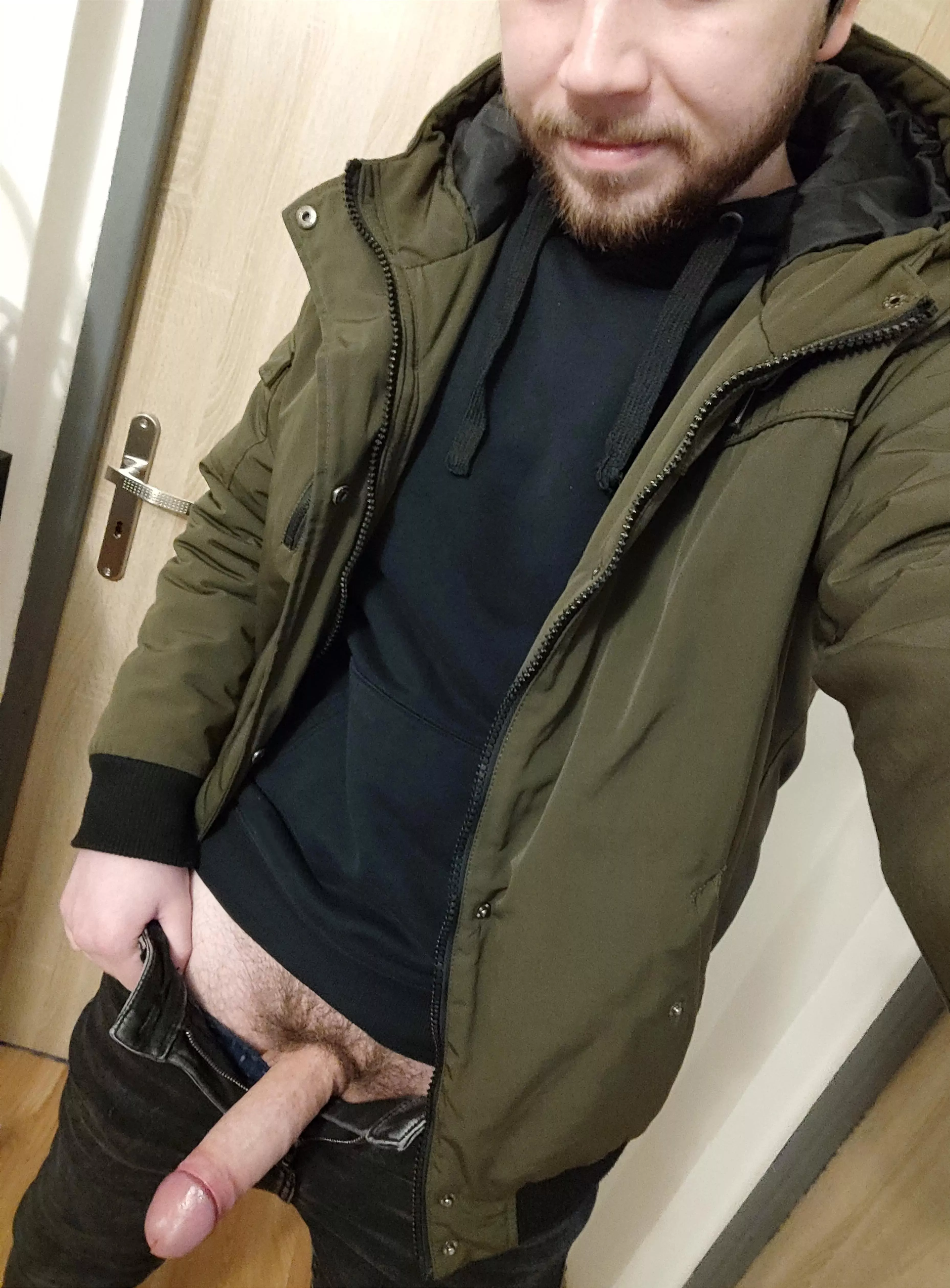 Getting ready for work.