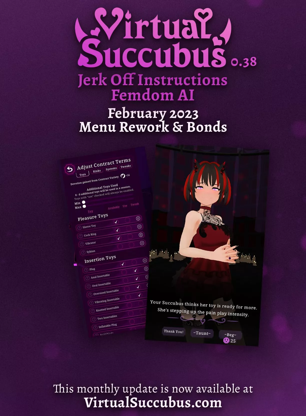 [Hentai Femdom JOI AI with Futa] Virtual Succubus Monthly Update | Menus & Bonding Update | PC/Android Demos Available