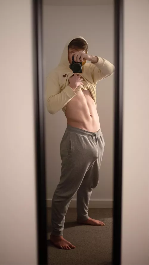 My big grey sweatpant bulge