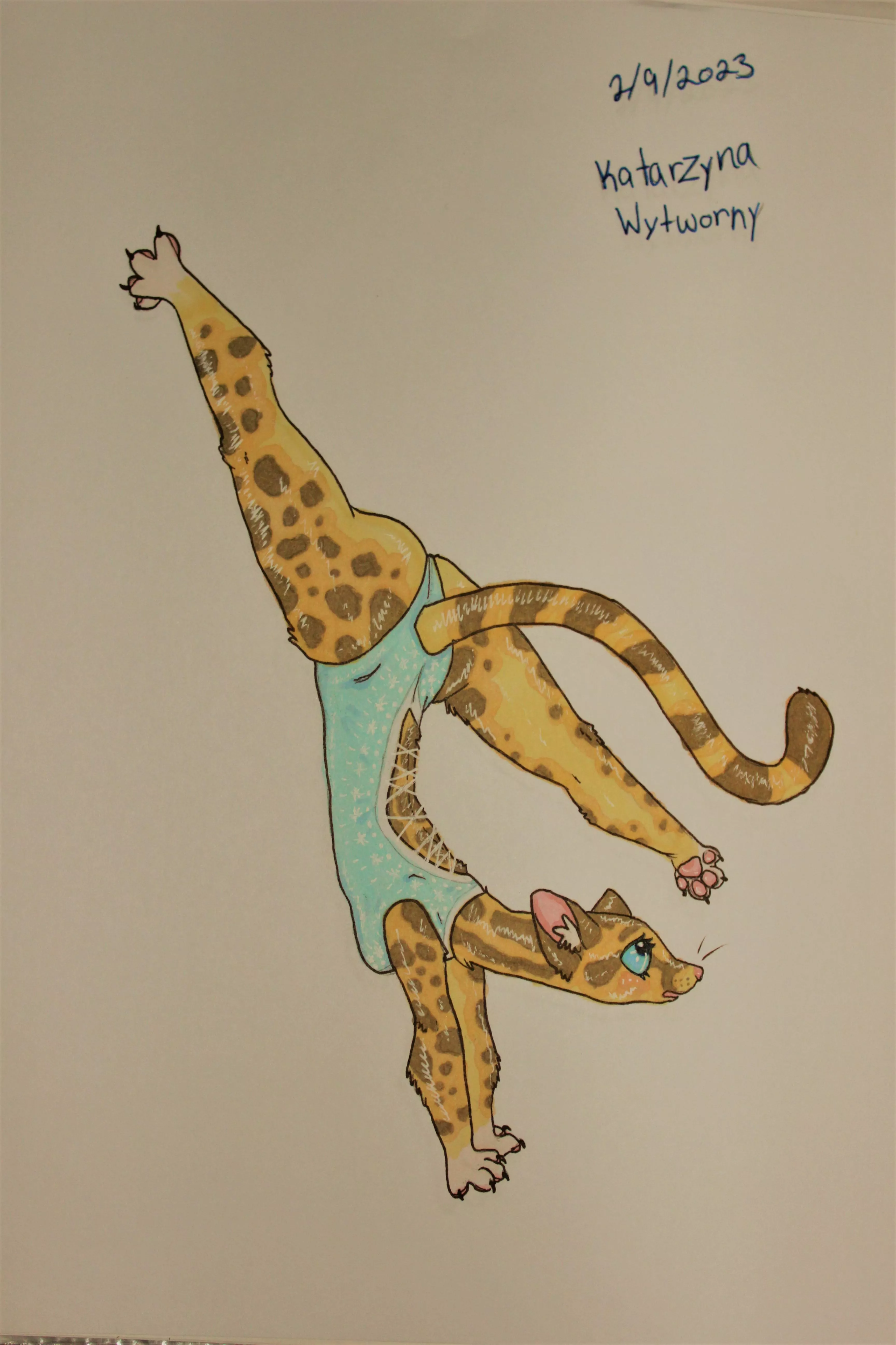 Still working on drawing dynamic poses, also here's my linsang oc trying not to faceplant