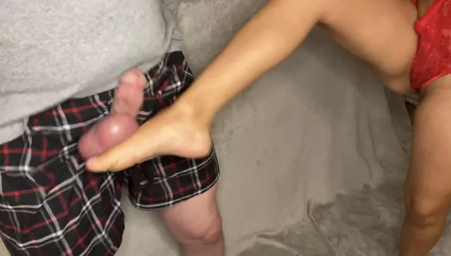 The sweet connection of my foot into his balls!